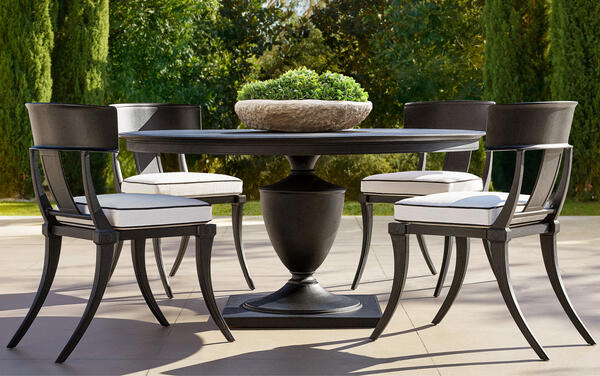 Klismos dining collection in all-weather aluminum