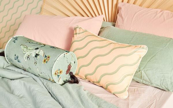 Bellisima fabric in Mela (FAB-LU-PB003-ME) and Food Babies fabric in Lagoon (FAB-LU-PB002-LA)