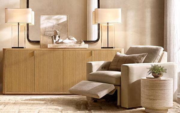 Stratus recliner shown with the Cambria side table