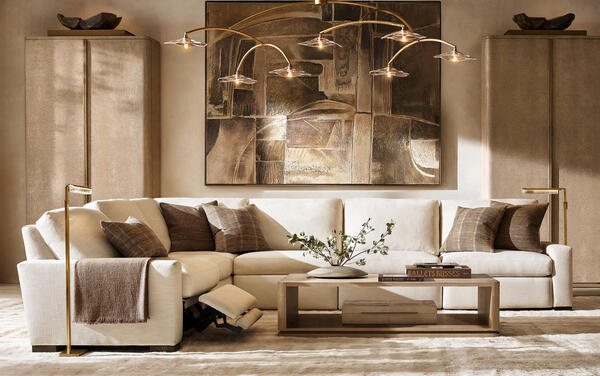Maxwell recliner sectional shown with the Ligné shagreen coffee table