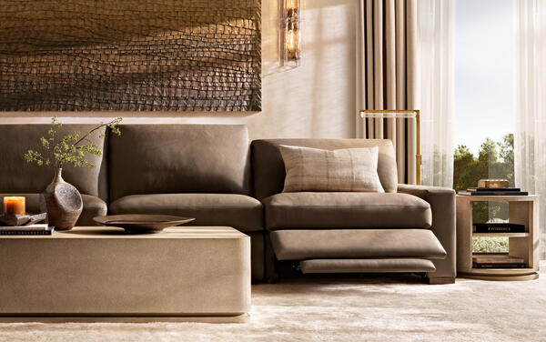 Maxwell recliner sectional with the Ligné shagreen coffee table