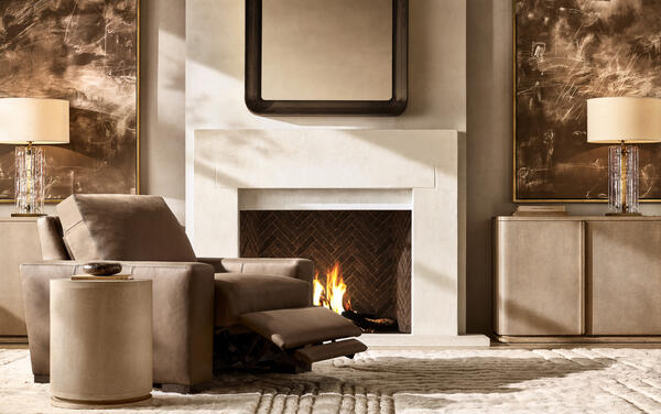 Maxwell recliner shown with the Ligné shagreen side table