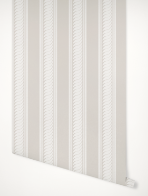 Maison Stripe wallpaper in Stone Reverse; 27-inch-wide pretrimmed clay-coated matte