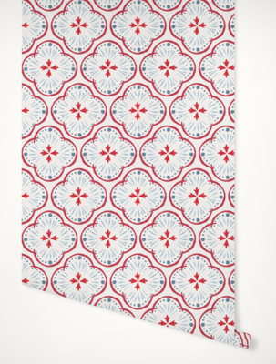 Kate, available as wallpaper and fabric, shown in Red, White & Blue