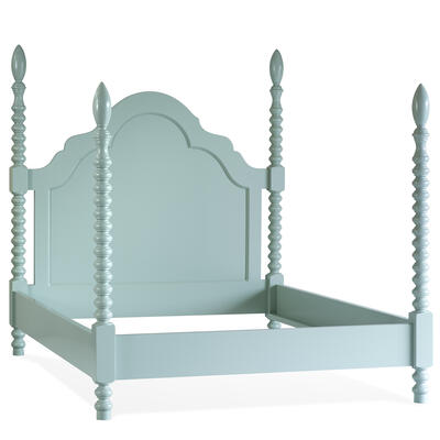 The Gwenny four-poster spindle bed, featuring hand-turned spindles and a graceful arched headboard