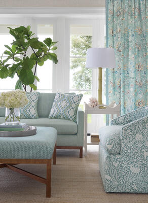 Kindred, Perry and Lilia Print in Mineral; Jasper in Mist; Sagamore in Aloe and Mineral