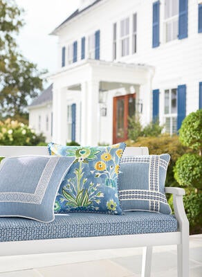 Wrigley and Perry in Slate; Lilia Print in Sky; Landry in Snow White with tape and trims from Volume 6