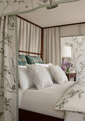 Virginia wallcovering and fabric in Beige and Sage.
