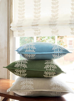  Amble Embroidery Fabric Color Series: Off White, Mineral, Olive, and Flax.