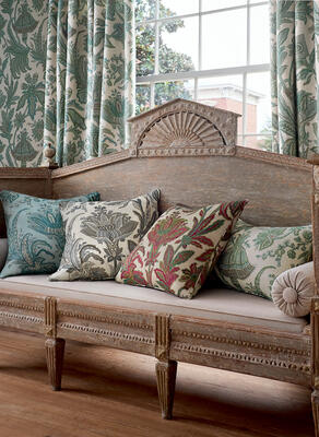 Breckenridge wallcovering and fabric color series: Sage, Spa Blue, Jewels, Grey and Beige.