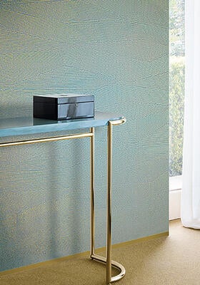 Yakushima Wallcovering in Metallic Gold on Light Blue