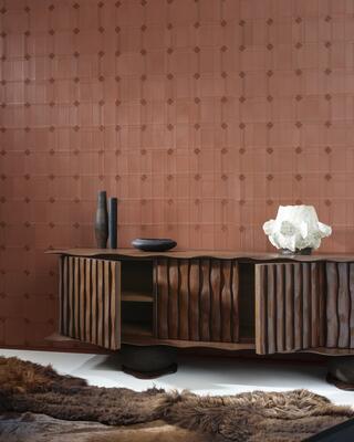 Cabochon wallcovering by Arte features neatly arranged velvet squares