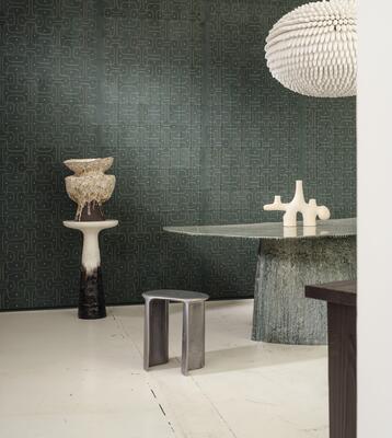Jaseran from Arte’s Corium wallcovering collection features stitched and embroidered leather