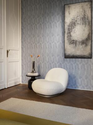 Delta from Arte’s Luxor wallcovering collection features a 1920s–inspired pattern