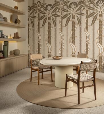 Kerala from Arte’s Indienne wallcovering collection features large-scale palms