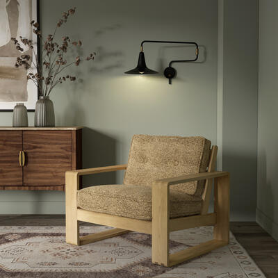 Stretton lounge chair with Fontaine buffet and Lawrence wall sconce 