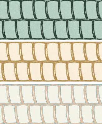 Nantucket Weave Border in, from top, Gris, Naturel and Bleu Lupines