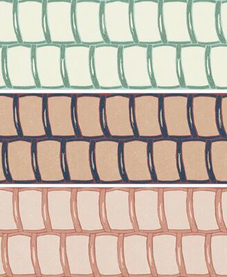 Nantucket Weave Border in, from top, Sauge, Navy and Rose