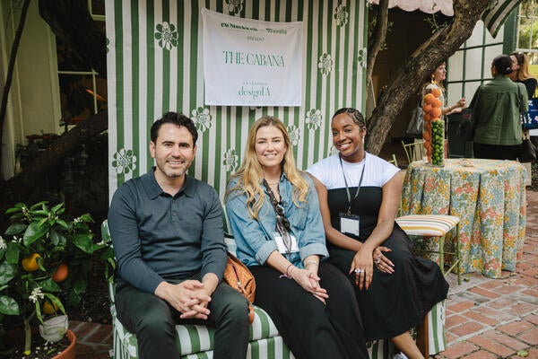 Guest relaxing at The Cabana, surrounded by CW Stockwell and Sunbrella’s new JOY fabrics