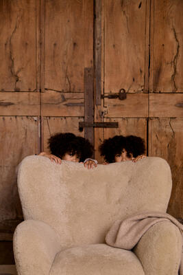 Papa Teddy chair in Bone New Zealand shearling