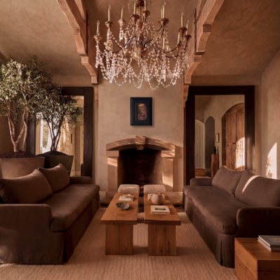 Eik benches flanked by Antwerp sofas in Cocoa Belgian linen 