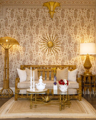 Srinagar and Srinagar Stripe in Toast & Salmon on Parchment