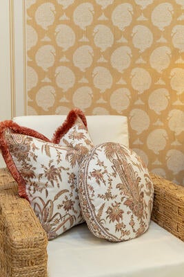 Srinagar and Srinagar Stripe in Toast & Salmon on Blanc