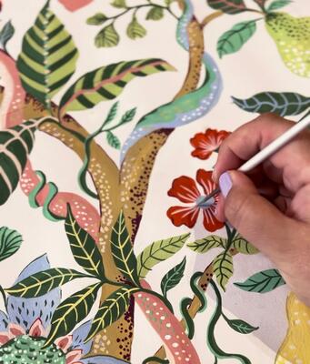 Pear Tree wallpaper in Sorbet (MKS083-SO-Roll)