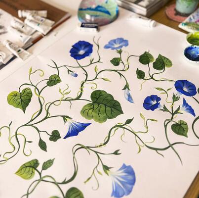 Moonflower wallpaper in Cobalt (MKS085-CO-Roll)