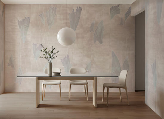 Alae hand-painted wallcovering in Alumina