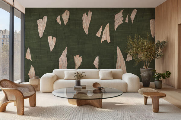 Alae hand-painted wallcovering in Melonite