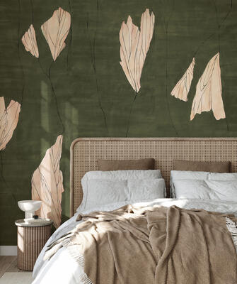 Alae hand-painted wallcovering in Melonite