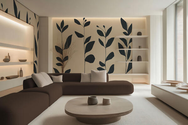 Wildflowers hand-painted wallcovering in Creme