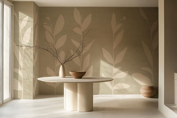 Wildflowers hand-painted wallcovering in Ecru