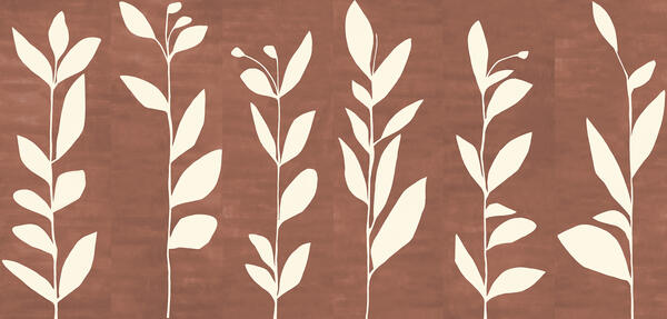 Wildflowers hand-painted wallcovering in Burnt Sienna