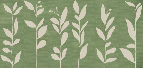 Wildflowers hand-painted wallcovering in Vert