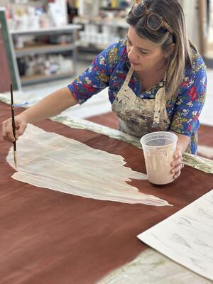 Alae hand-painted wallcovering in Pyrrole