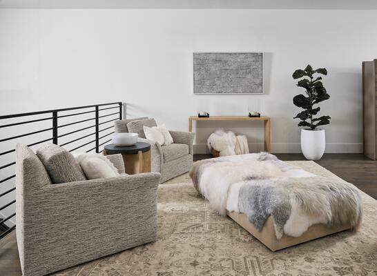 Melody swivel chairs, Charlotte ottoman