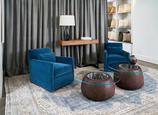 Remi swivel chairs, Solitaire accent tables