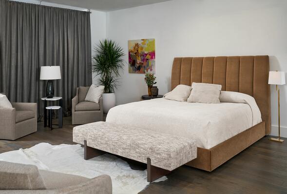 Carmel swivel chair, Fremont bench, Vertical Channel bed