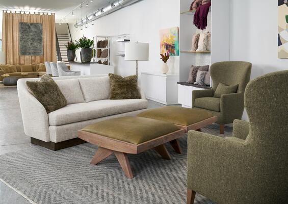 Equinox sofa, Joshua ottomans, Shelby chairs