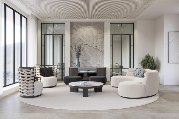 Lua living room: cocktail table 101, sofa 200, ottoman 201