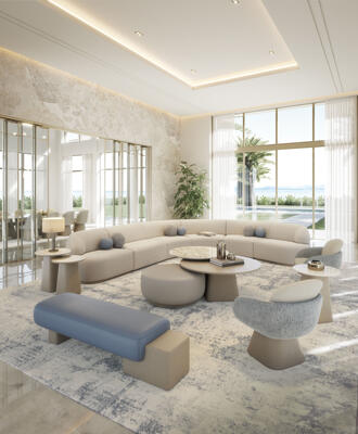 Lua living room: sectional, chair 411 leather and swivel, bench 110
