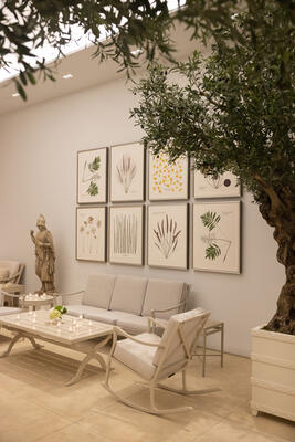 Pressed botanical art by 2026 artist-in-residence Anne Blackwell Thompson on display in the McKinnon and Harris showroom