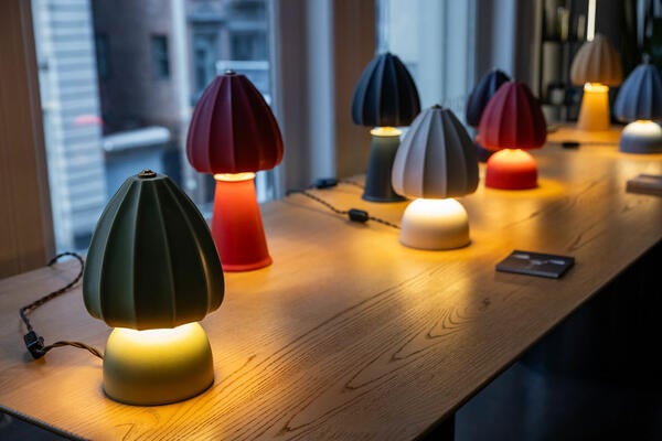 Mini Bloom table lamps in assorted matte glazes