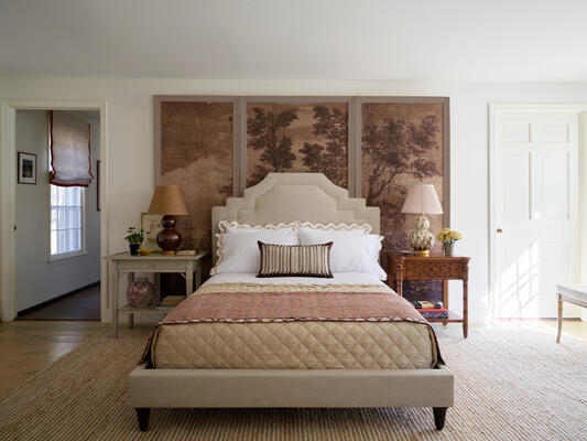 Our Pagoda Bed is available as a King or Queen and can be customized in any fabric