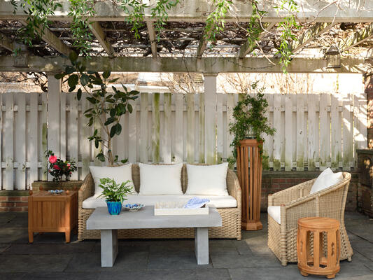 The Altar Outdoor Coffee Table is made from reinforced concrete with a weathered patina