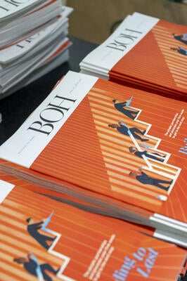 The spring 2026 BOH magazine on display 