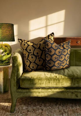 Croco jacquard pillows in Royal and Limelight
