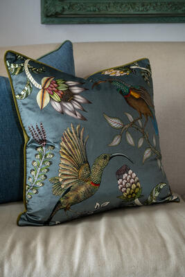 Protea Garden velvet pillow in Ash